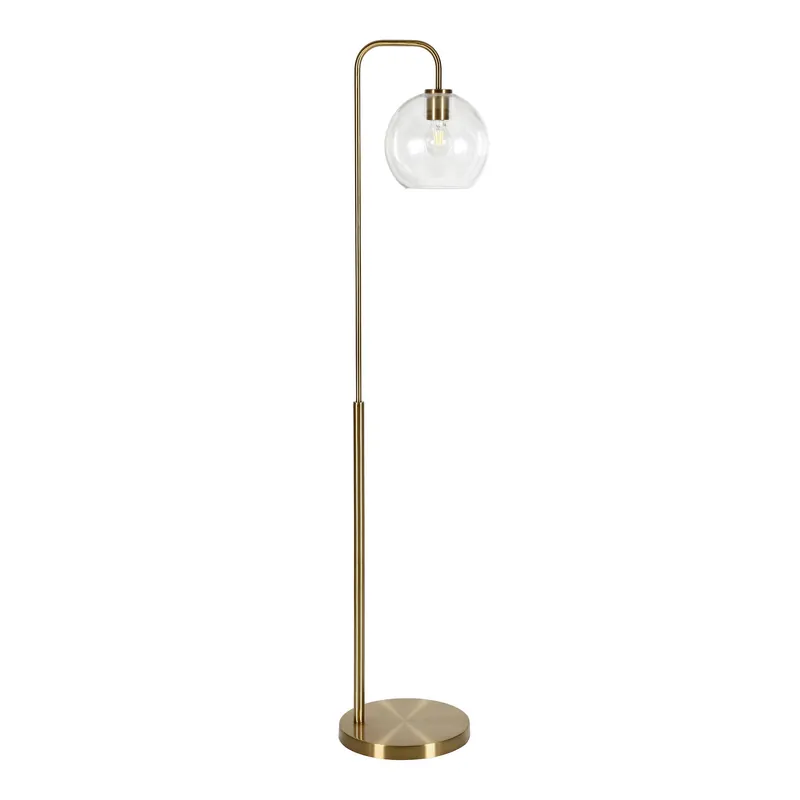 Brass Arched Floor Lamp With Clear Transparent Glass Globe Shade By Ho Premium