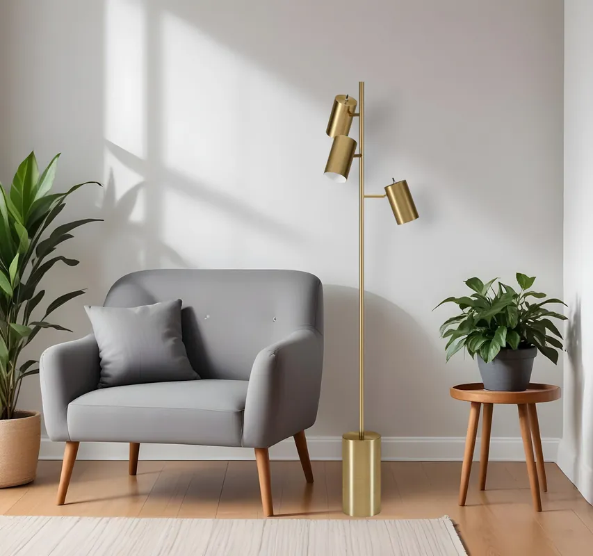 Brass Three Light Tree Floor Lamp With Brass Metal Cylinder Shade By H Today Only