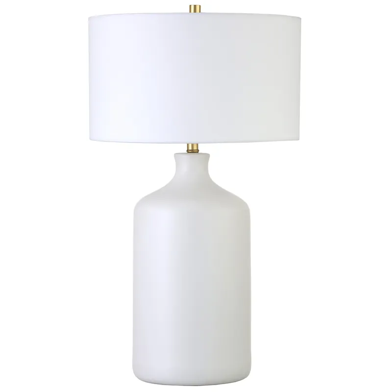 Luxury White Ceramic Table Lamp With White Drum Shade By Homeroots