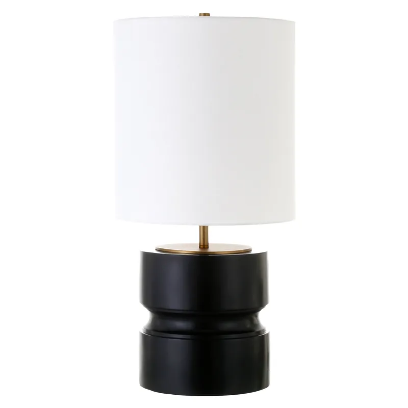 No Minimum Order Beige and Gold Metal Geometric Table Lamp With White Drum Shade By Hom