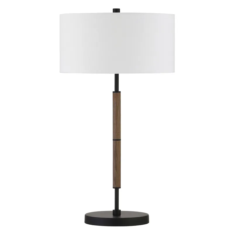 Brown and Black Metal Two Light Table Lamp With White Drum Shade By Ho New Release
