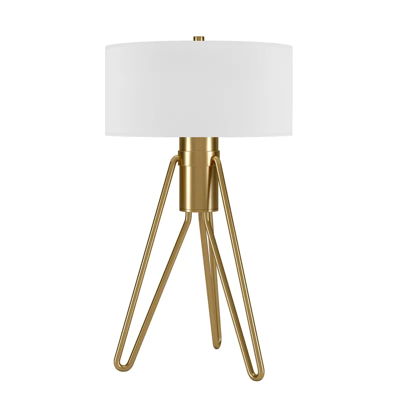 Brass Metal Two Light Tripod Table Lamp With White Drum Shade By Homer Hassle-Free Returns