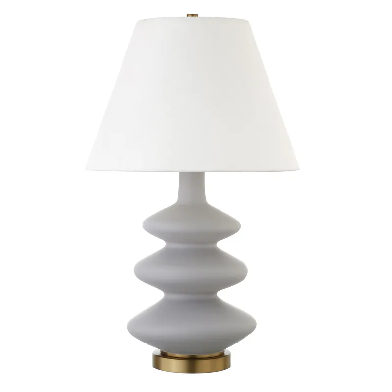 Time-Limited Gray and Gold Glass Gourd Table Lamp With White Empire Shade By Homero