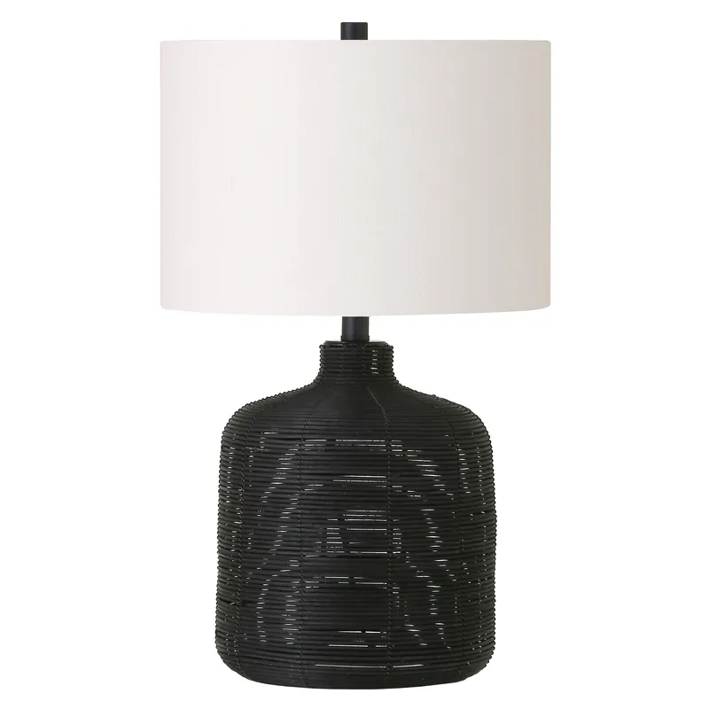 Trusted Brand Black Rattan Table Lamp With White Drum Shade By Homeroots