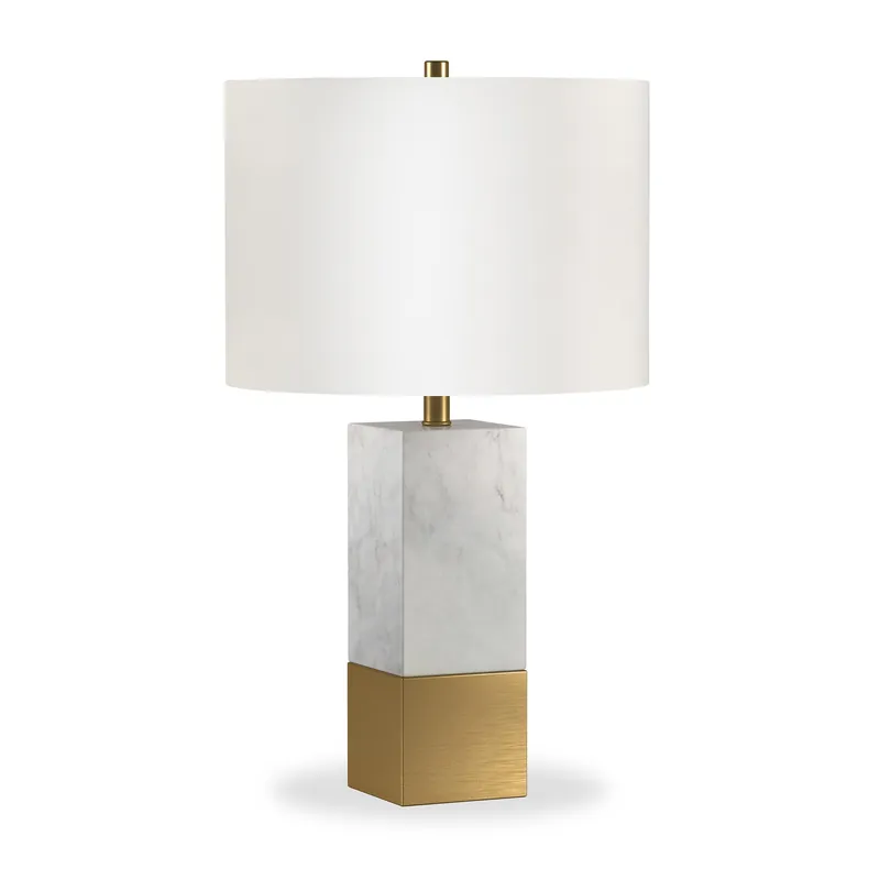 Trusted Brand Gold and White Marble Table Lamp With White Drum Shade By Homeroots