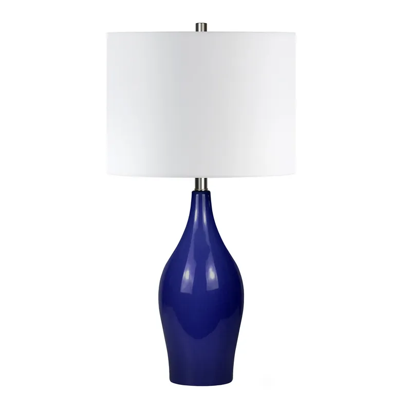 Navy Blue Porcelain Table Lamp With White Drum Shade By Homeroots New Arrival