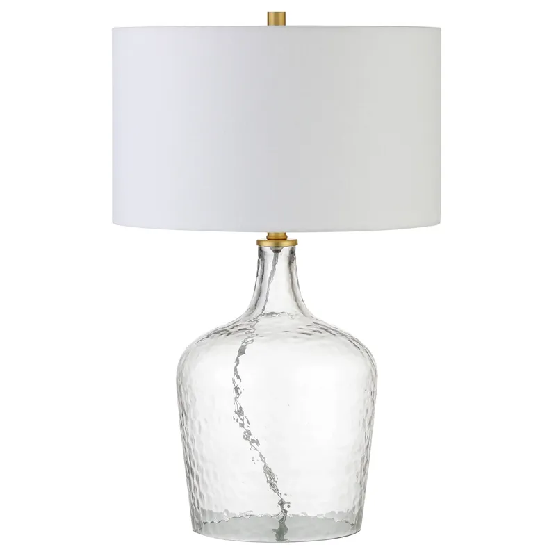Affordable Clear Glass Gourd Table Lamp With White Drum Shade By Homeroots
