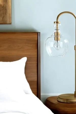 While Supplies Last Brass Metal Arched Table Lamp With Clear Seeded Glass Dome Shade By Ho
