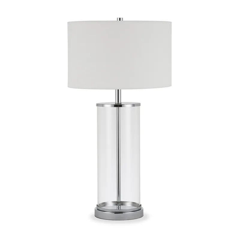 Final Sale Nickel Glass Table Lamp With White Drum Shade By Homeroots