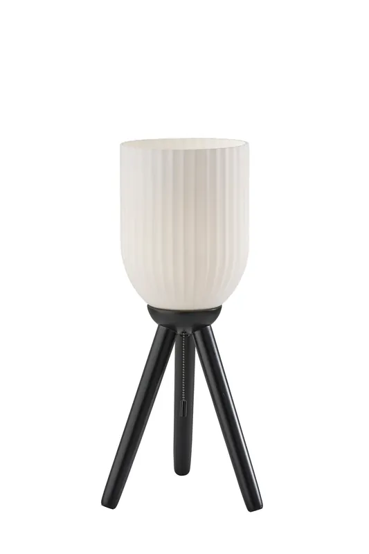 Free Returns Black Solid Wood Tripod Table Lamp With White Ribbed Glass Shade By Ho