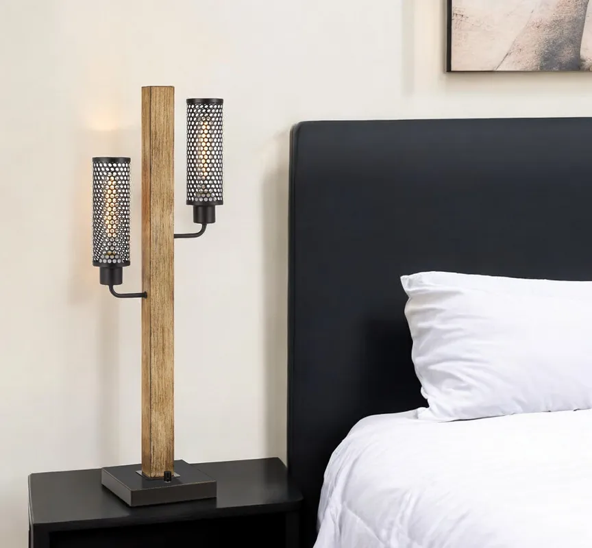 Gray Metal Two Light Table Lamp With Black Novelty Shade By Homeroots Brand New