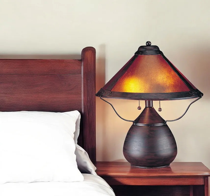 Buy Direct Rust Metal Two Light Round Table Lamp With Amber Empire Shade By Homer