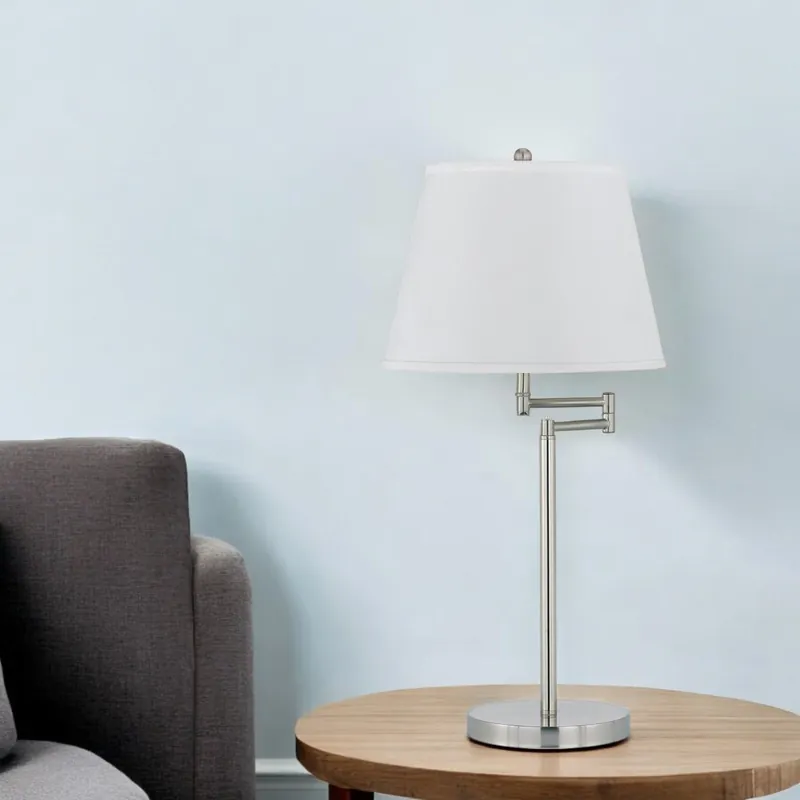 Buy Direct Nickel Metal Table Lamp With Off White Empire Shade By Homeroots