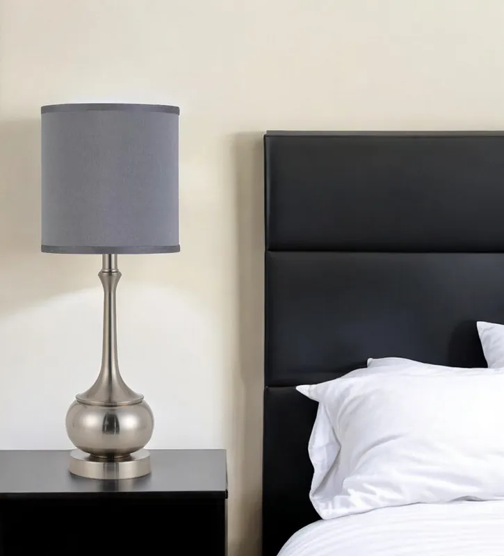 High Quality Nickel Metal Round Table Lamp With Gray Cone Shade By Homeroots