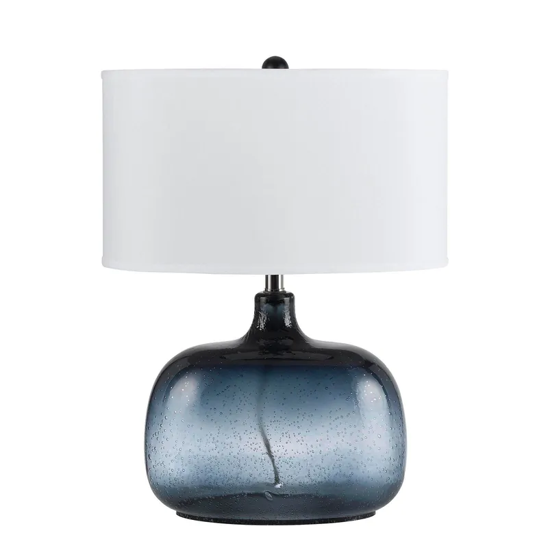 One Day Deal Dark Blue Glass Table Lamp With White Novelty Shade By Homeroots