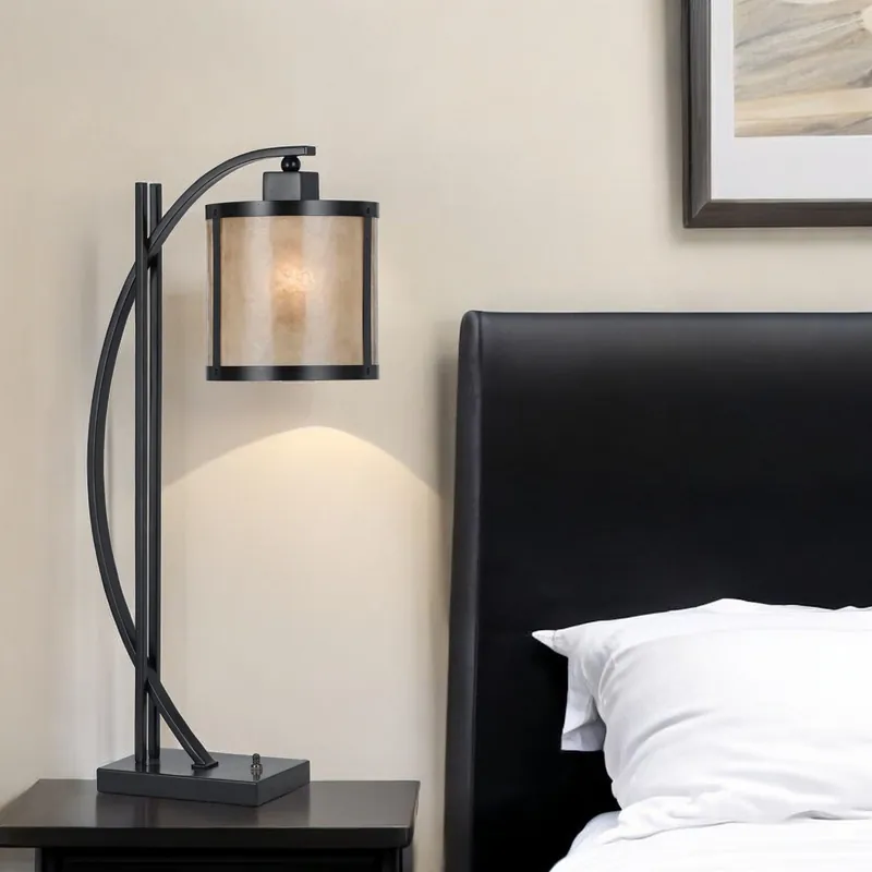 Direct From Manufacturer Black Metal Lantern Table Lamp With White Drum Shade By Homeroots
