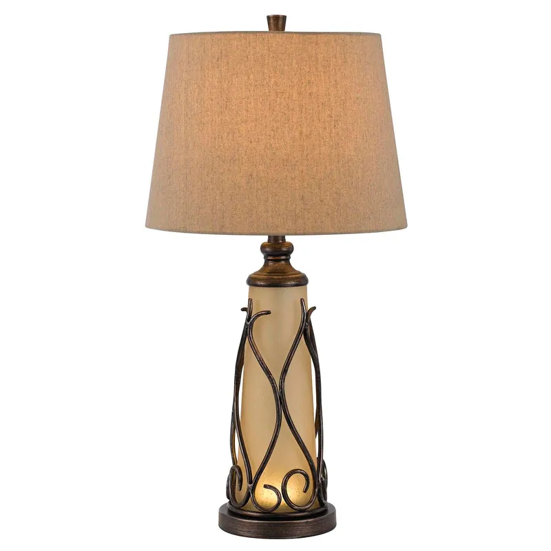Budget Brown Metal Two Light Table Lamp With Brown Empire Shade By Homeroots