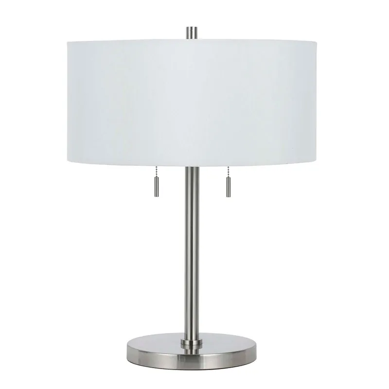 Final Sale Nickel Metal Two Light Table Lamp With White Empire Shade By Homeroots