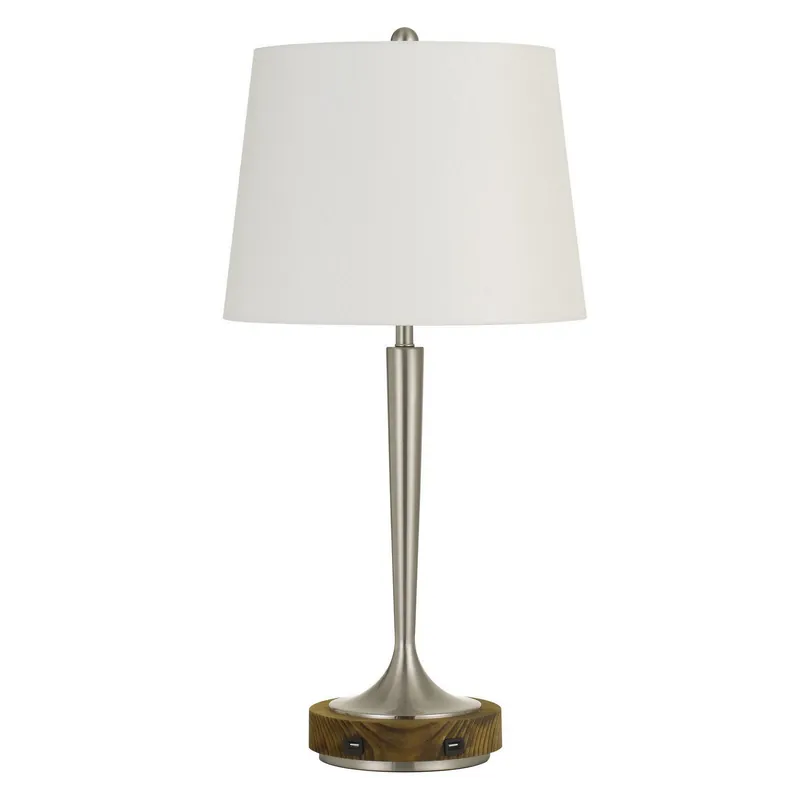 Special Discount Nickel Metal Usb Table Lamp With Off White Empire Shade By Homeroots