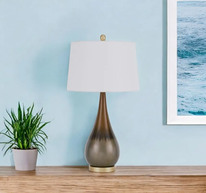Bronze Metal Round Table Lamp With White Empire Shade By Homeroots New Release
