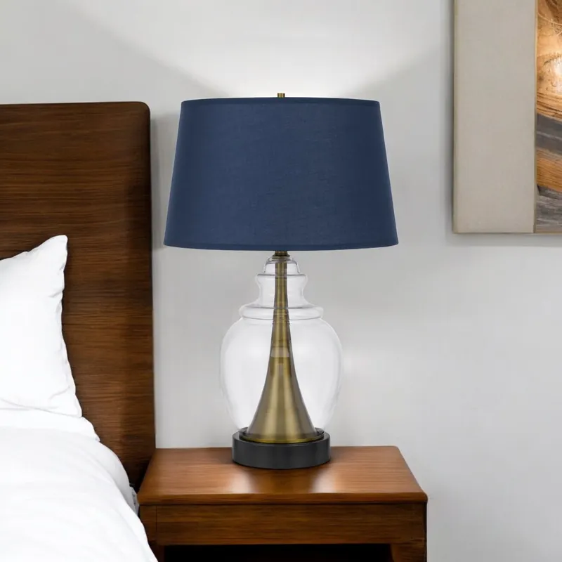 Bulk Order Black Metal Urn Table Lamp With Navy Blue Empire Shade By Homeroots