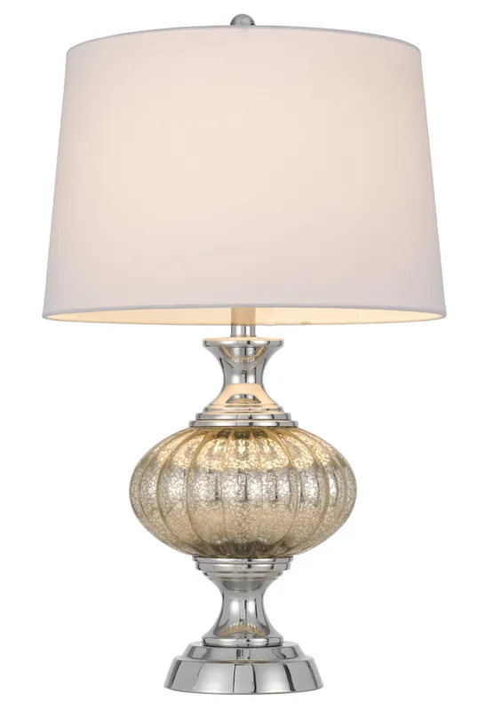 Limited Edition Silver Metallic Metal Table Lamp With White Empire Shade By Homeroots