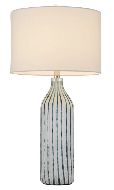 Aqua and Gray Glass Table Lamp With White Drum Shade By Homeroots Wholesale