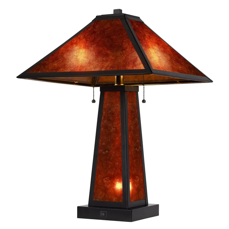 Burnt Orange Metal Two Light Table Lamp With Amber Square Shade By Hom Flash Sale