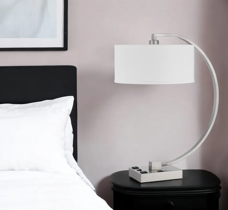 Limited Time Nickel Metal Lantern Desk USB Table Lamp With White Shade By Homeroots