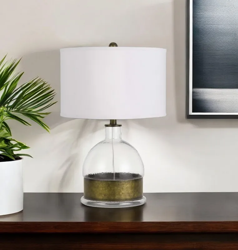 Direct From Factory Nickel Glass Globe Table Lamp With White Drum Shade By Homeroots