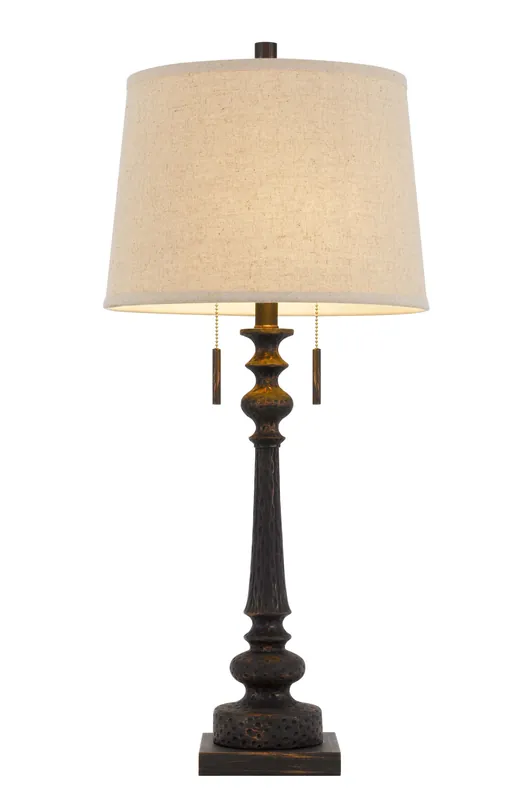 Charcoal Two Light Table Lamp With Tan Drum Shade By Homeroots Buy Direct