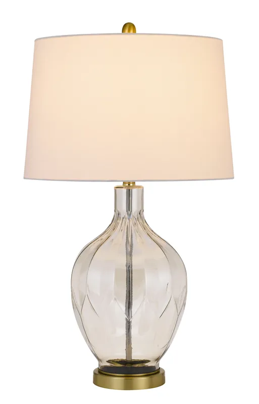 Best Seller Clear Metal Table Lamp With Off White Drum Shade By Homeroots