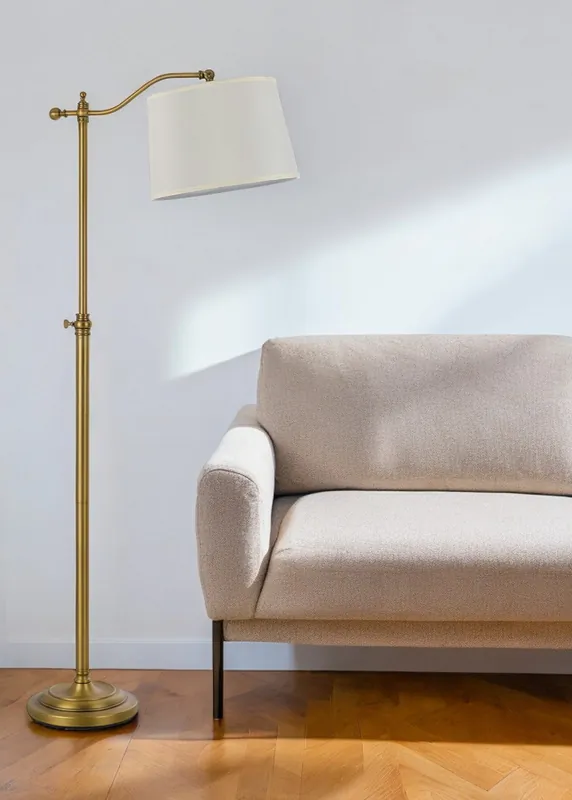 Special Offer Bronze Adjustable Height Swing Arm Floor Lamp With White Fabric Shade