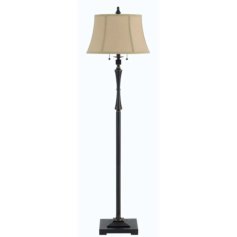 Budget Bronze Two Light Traditional Shaped Floor Lamp With Brown Square Shade