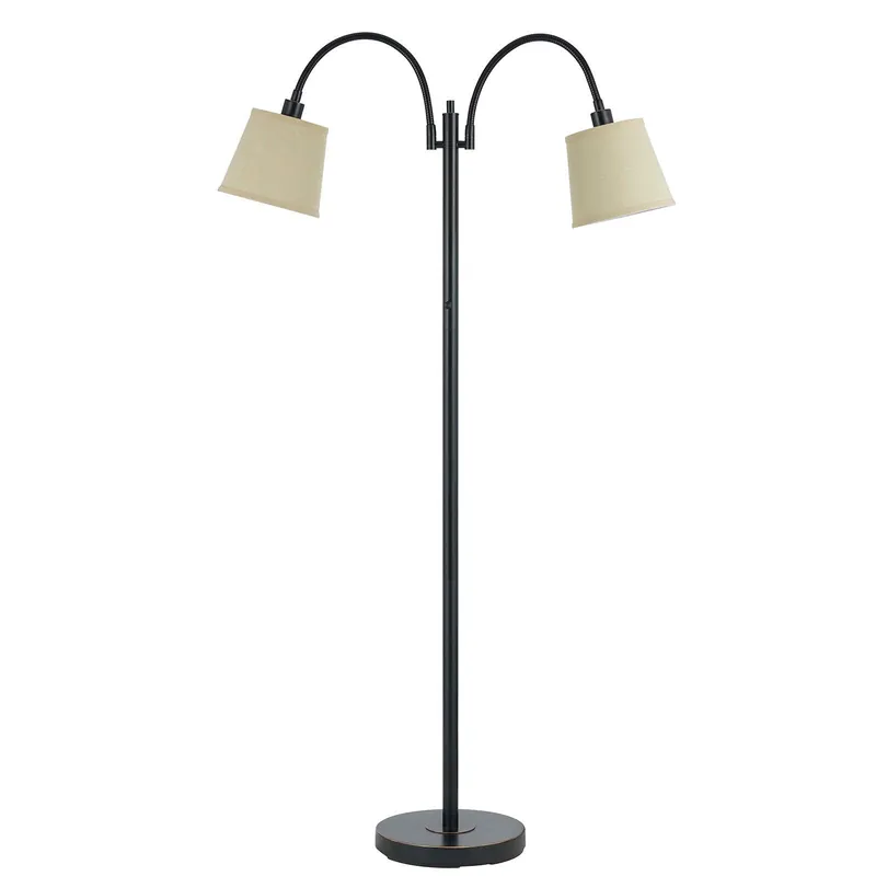 Trusted Brand Bronze Two Light Traditional Shaped Floor Lamp With Tan Square Shade B