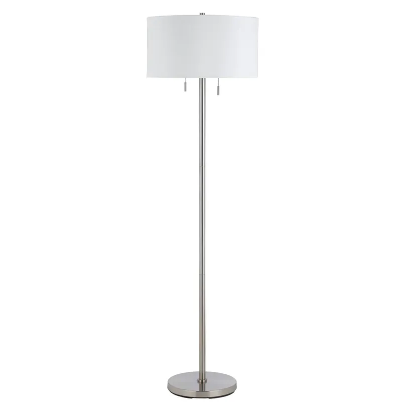 Cheap Nickel Two Light Traditional Shaped Floor Lamp With White Rectangular