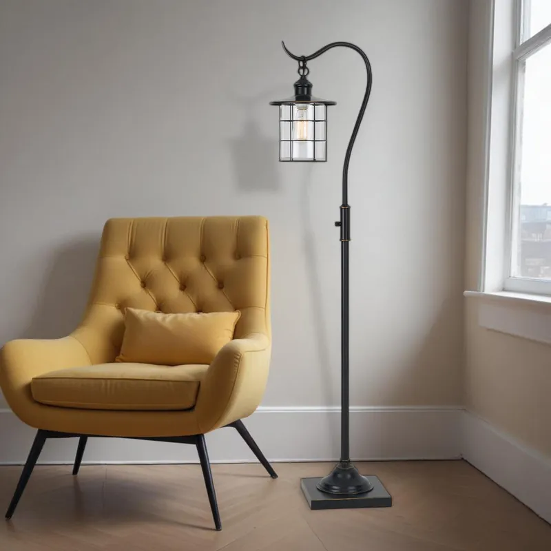 Antiqued Bronze Lantern Style Floor Lamp With Glass and Metal Shade By Bargain