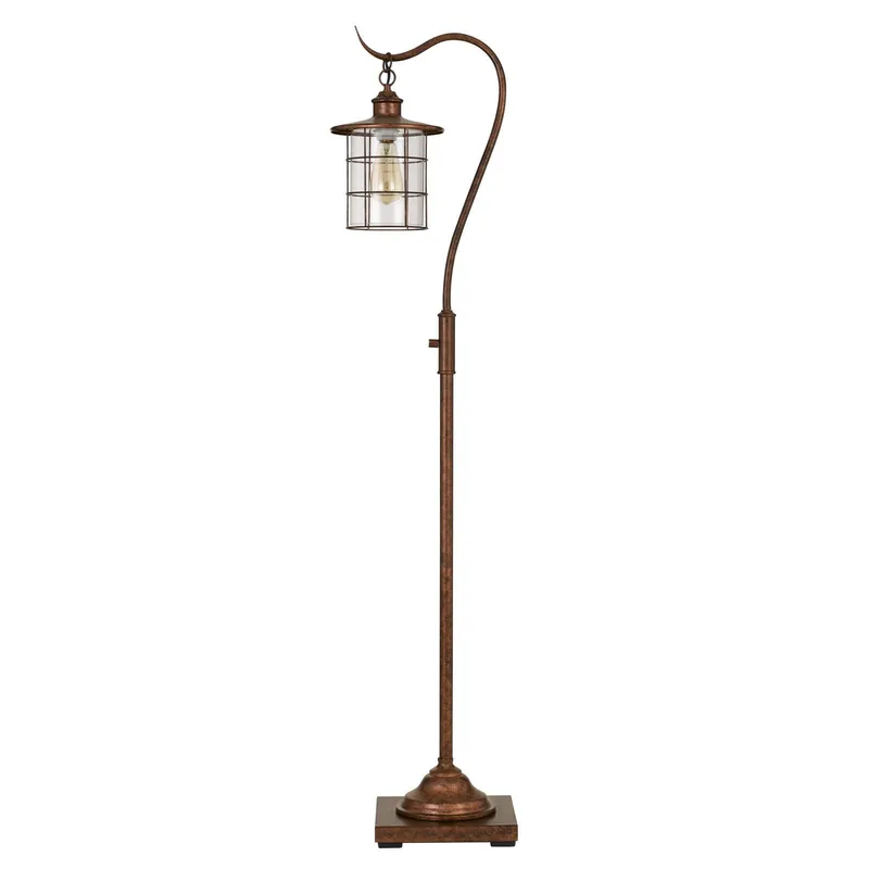 Rusted Traditional Shaped Floor Lamp With Rust Transparent Glass Drum New Arrival