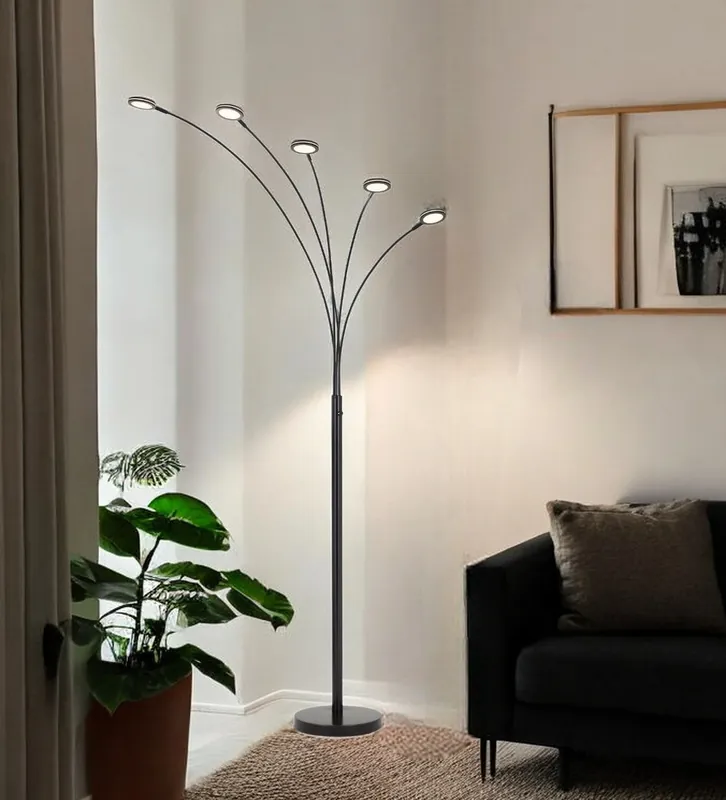 Fresh Stock Bronze Five Light LED Arc Floor Lamp By Homeroots