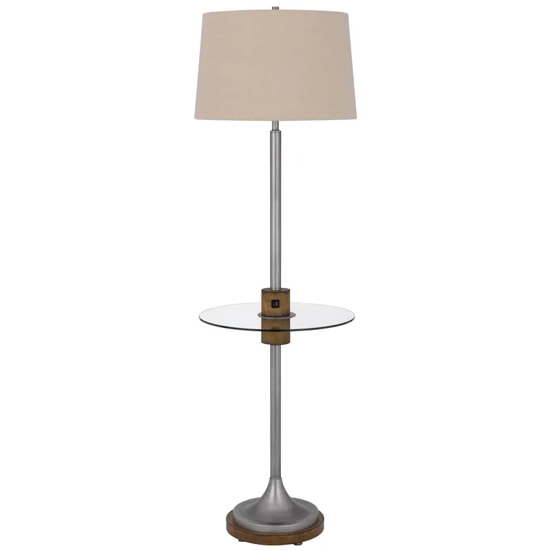 Limited Time Pewter Tray Table Floor Lamp With Beige Transparent Glass Square Shade