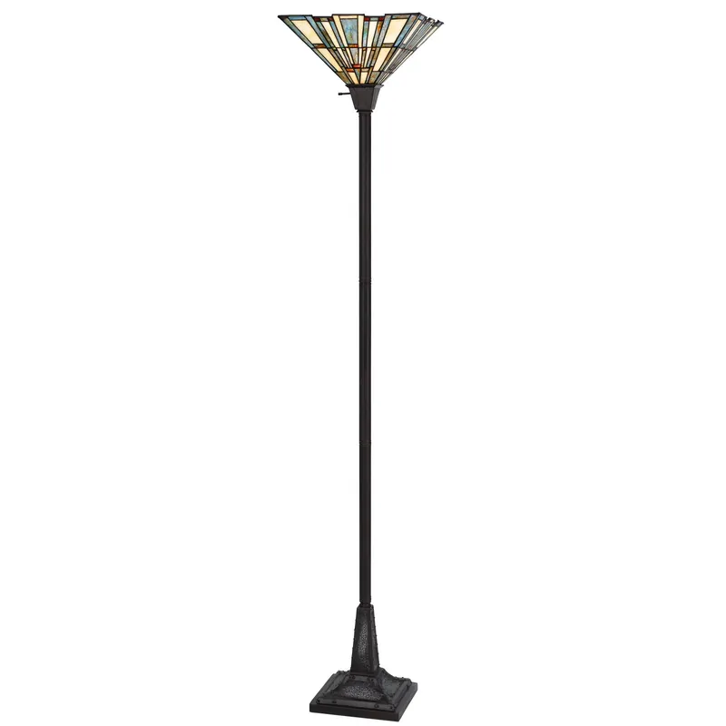 Bronze Torchiere Floor Lamp With Gray and Ivory Abstract Tiffany Glass Don’t Miss Out