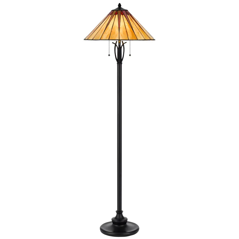 Best Choice Bronze Two Light Traditional Shaped Floor Lamp With Red and Ivory Abst