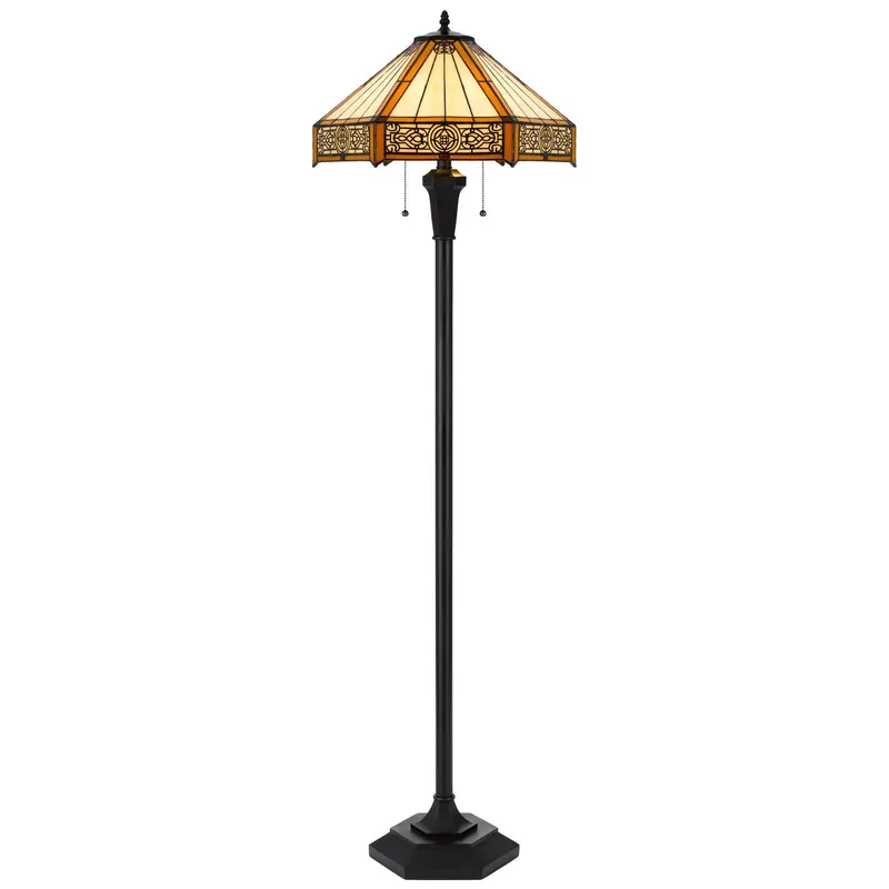 Bronze Two Light Traditional Shaped Floor Lamp With Orange and Ivory A In Demand