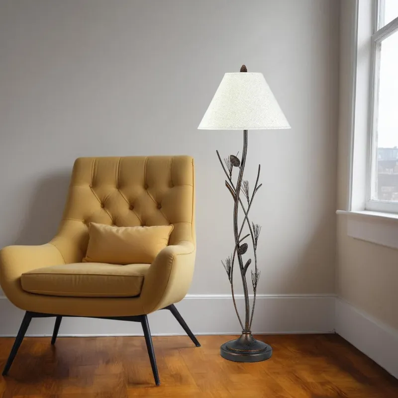 Rust Metal Floor Lamp With Brown Fabric Empire Shade By Homeroots In Demand