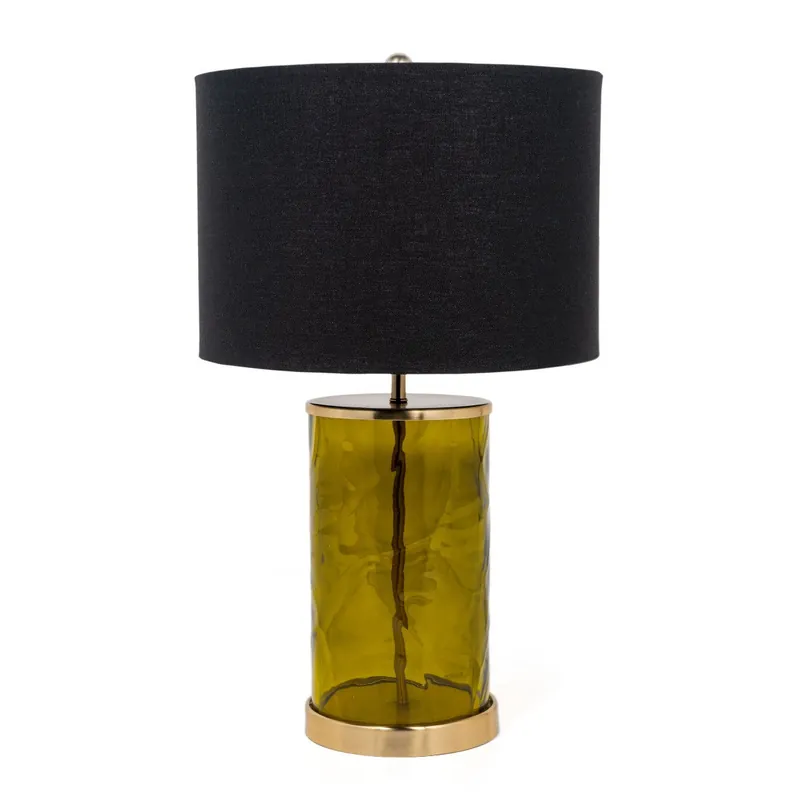 Top Pick Green Glass LED Table Lamp With Black Drum Shade By Homeroots