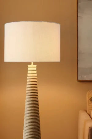 Next Day Delivery Saylor Carved Ribbed Wood Floor Lamp With Drum Shade by Modway