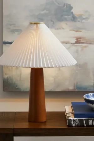 Cheap Jessica Wooden Base Table Lamp With Pleated Fabric Shade by Modway
