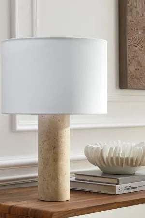 Markdown Zenith Travertine Table Lamp With Fabric Drum Shade by Modway