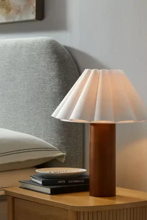 Special Discount Flora Wood Table Lamp With Pleated Petal Shade by Modway