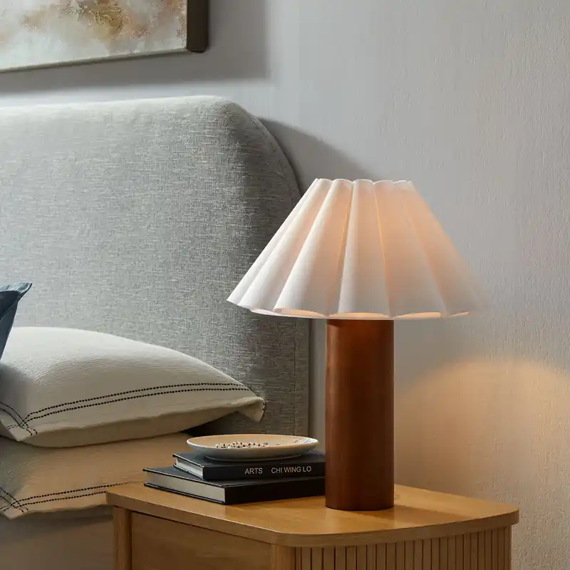 Special Discount Flora Wood Table Lamp With Pleated Petal Shade by Modway